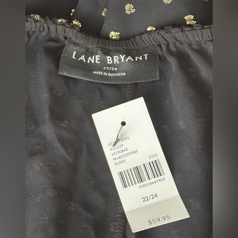 Lane Bryant | Black Sheer Gold Polka Dot Blouse - 22/24 - Picture 6 of 9